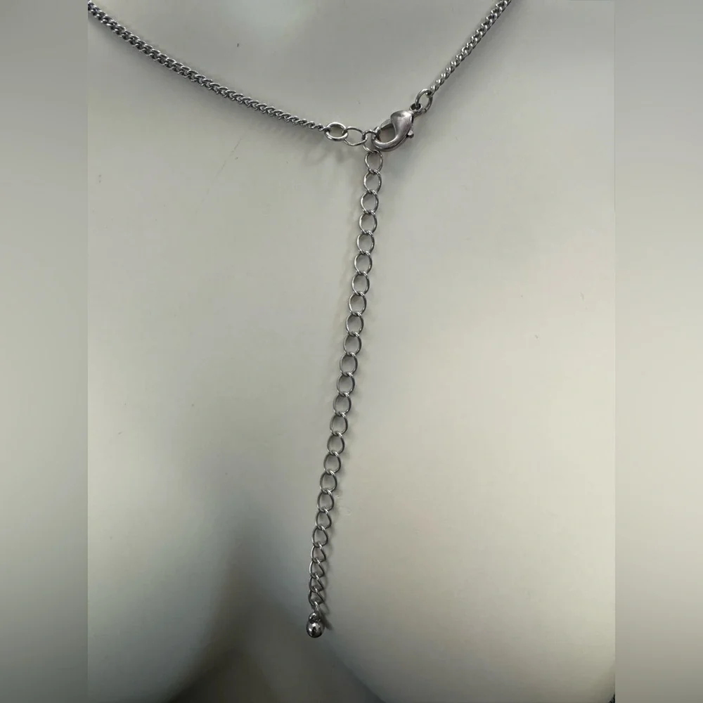 Buckle Art Deco Fringe Pendant Necklace Gold Silver Tone Geometric Statement - Picture 8 of 8
